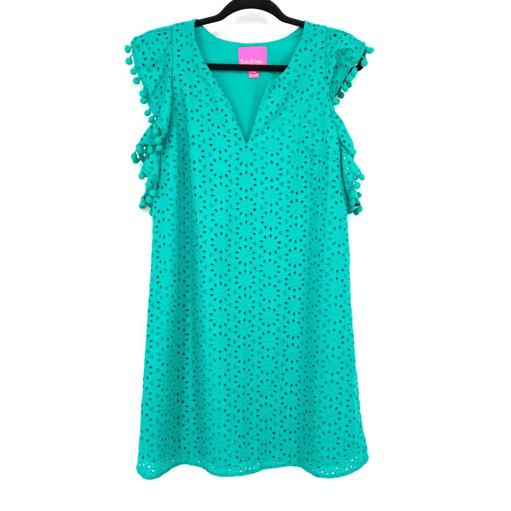 Lilly Pulitzer Astara Flutter Sleeve Eyelet Dress Womens Size M Water Lily Green